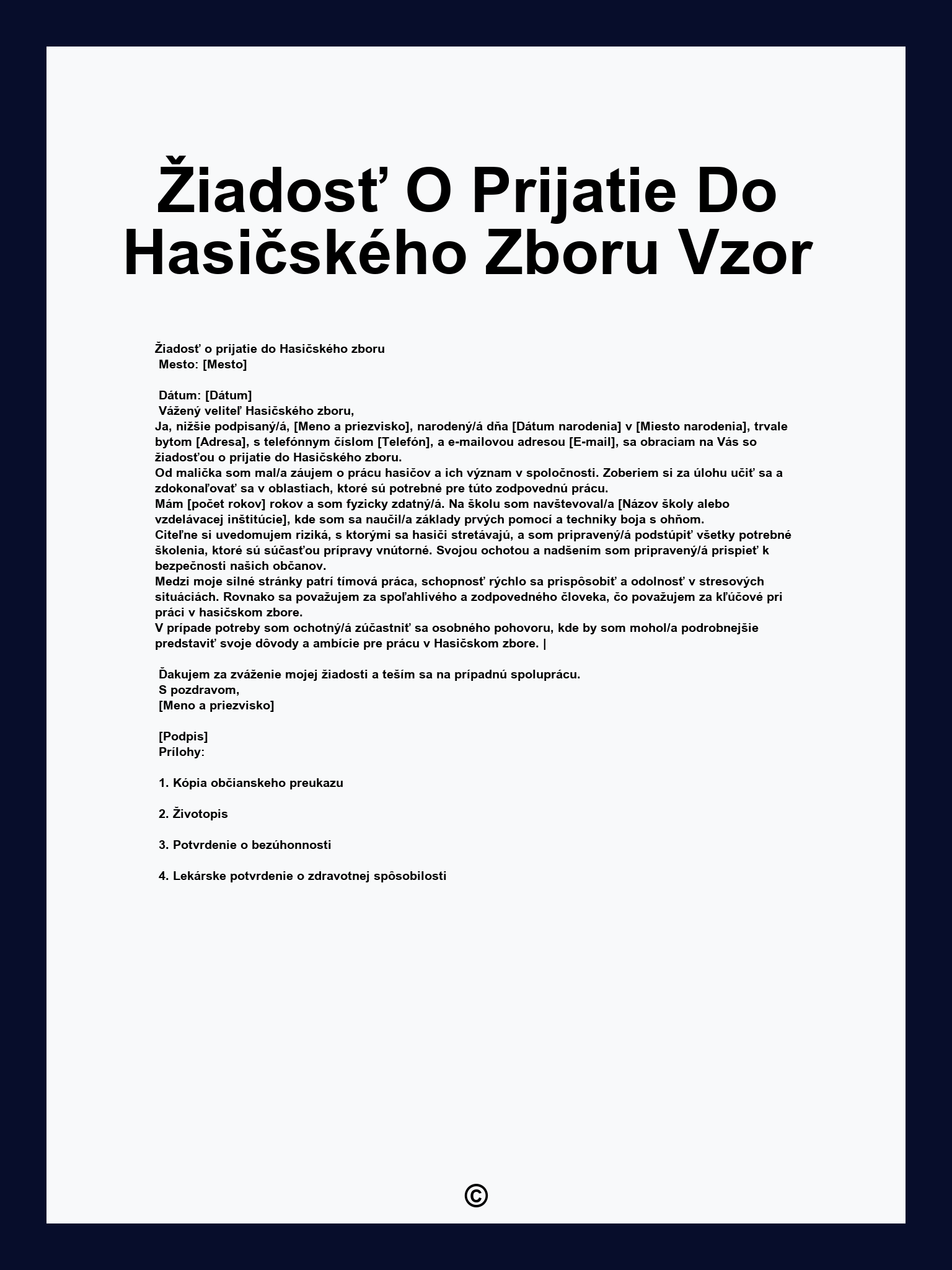Žiadosť O Prijatie Do Hasičského Zboru Vzor