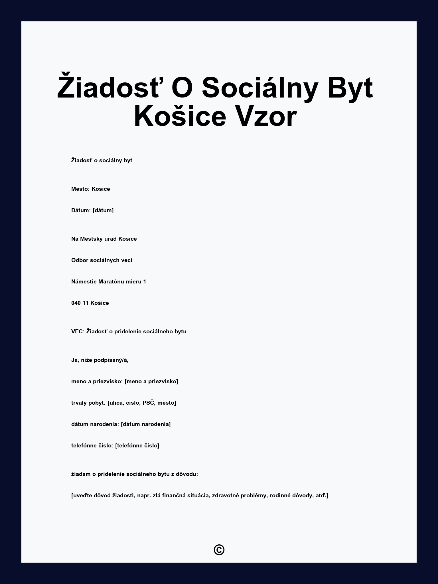 Žiadosť O Sociálny Byt Košice Vzor