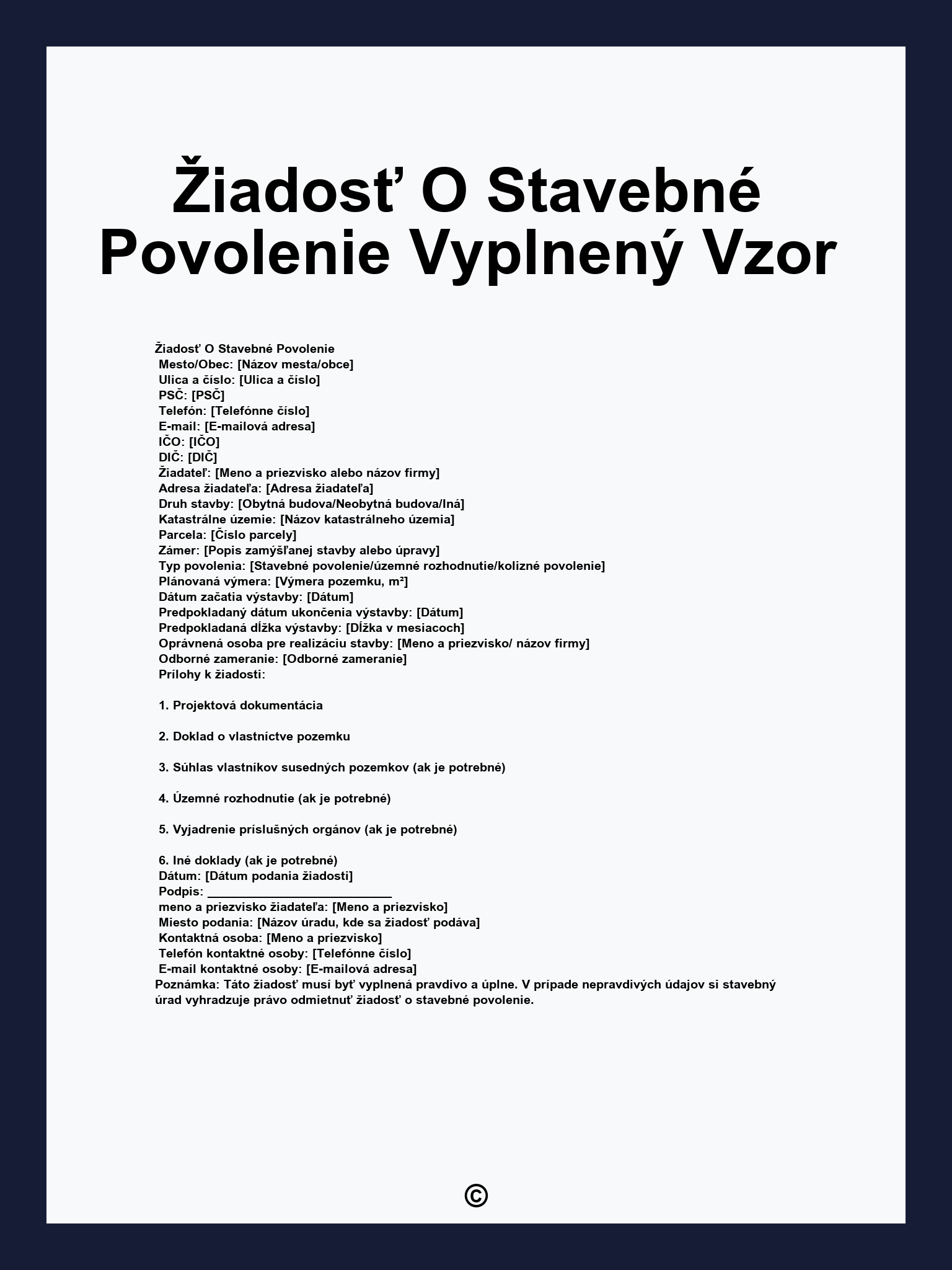 Žiadosť O Stavebné Povolenie Vyplnený Vzor