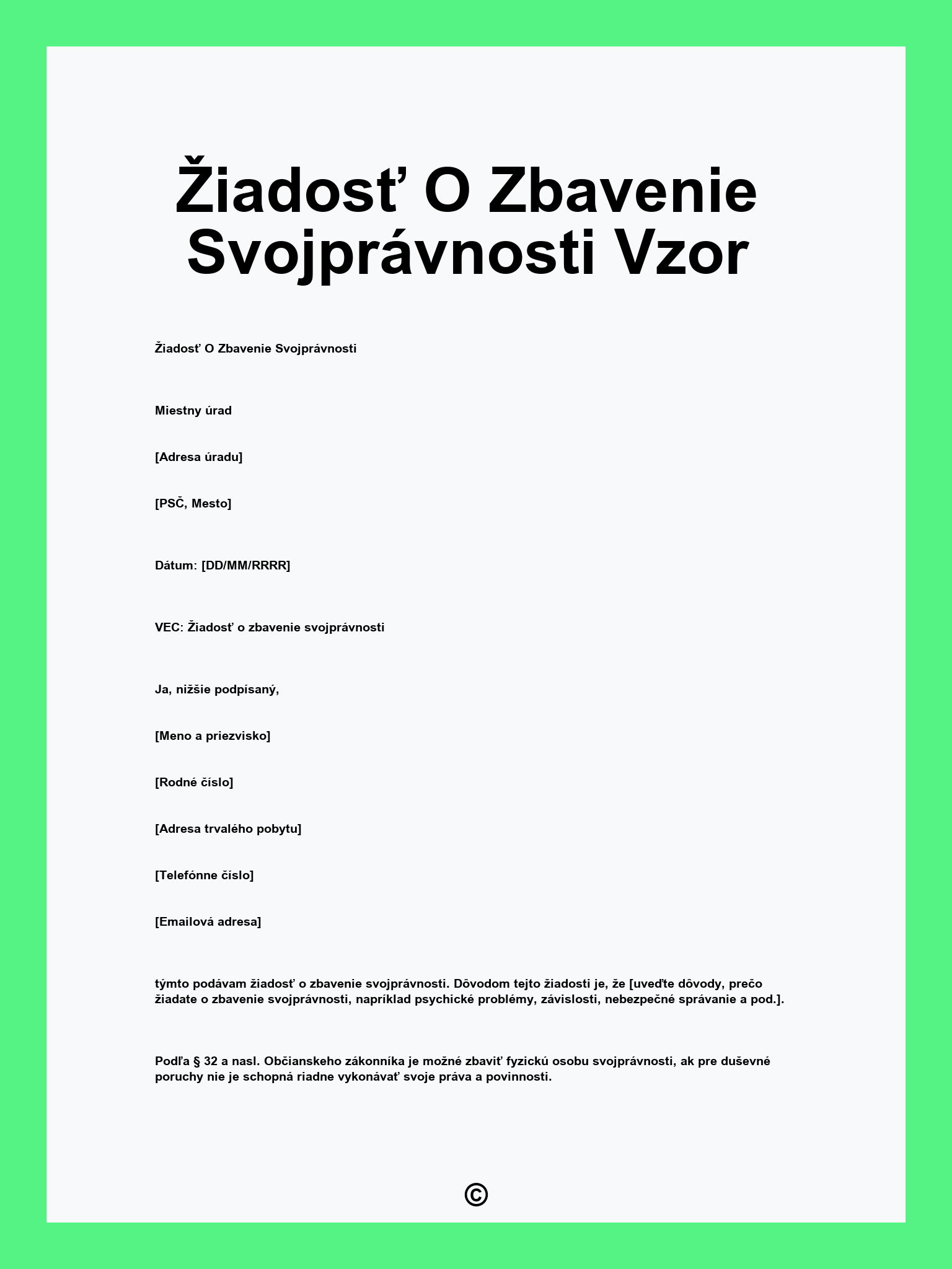 Žiadosť O Zbavenie Svojprávnosti Vzor
