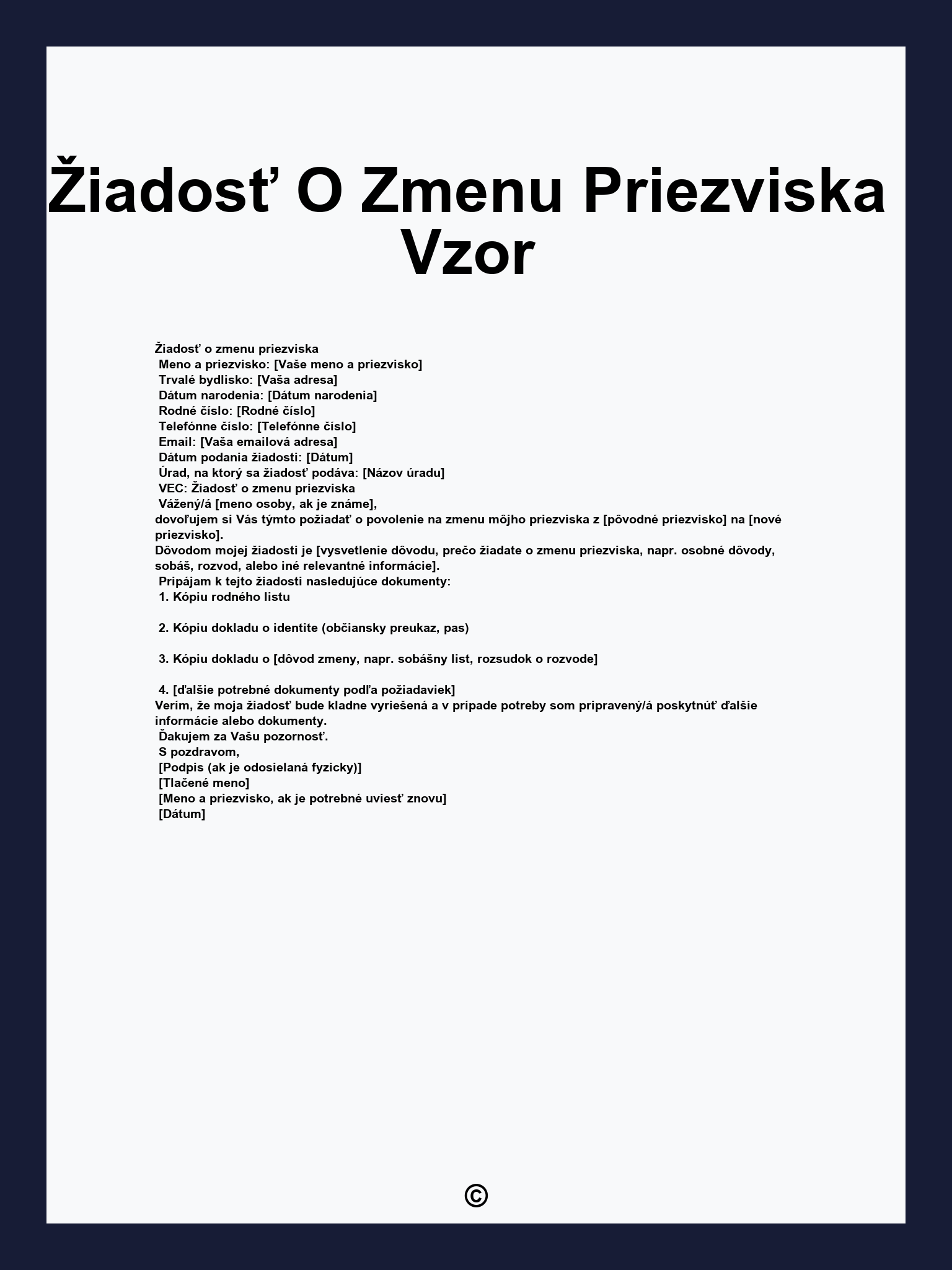 Žiadosť O Zmenu Priezviska Vzor