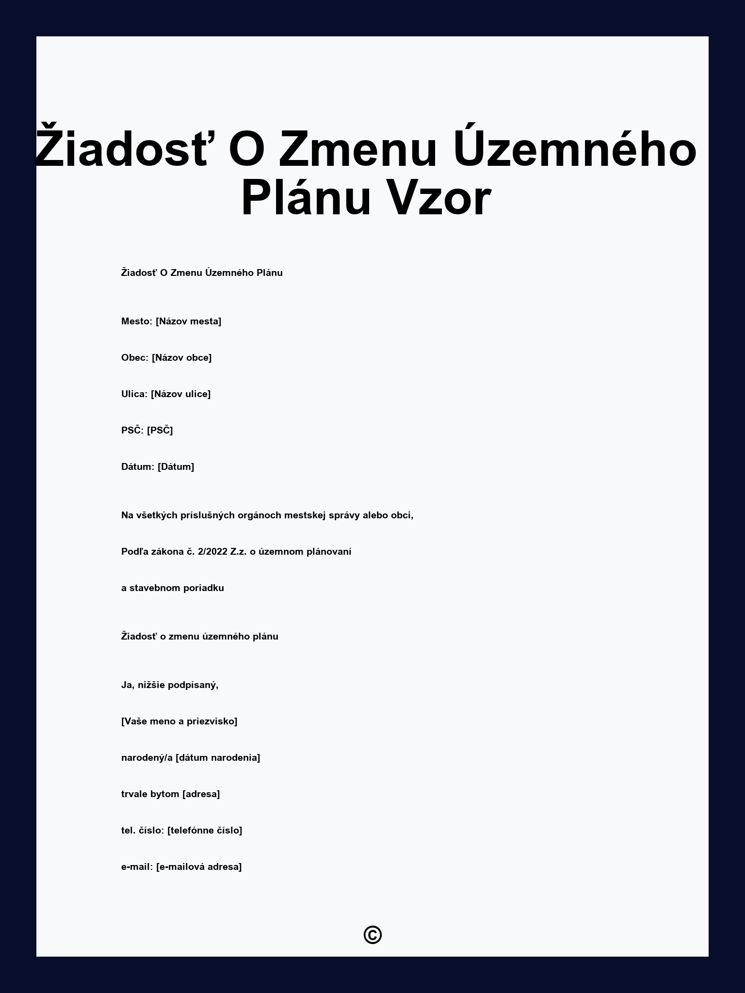 Žiadosť O Zmenu Územného Plánu Vzor