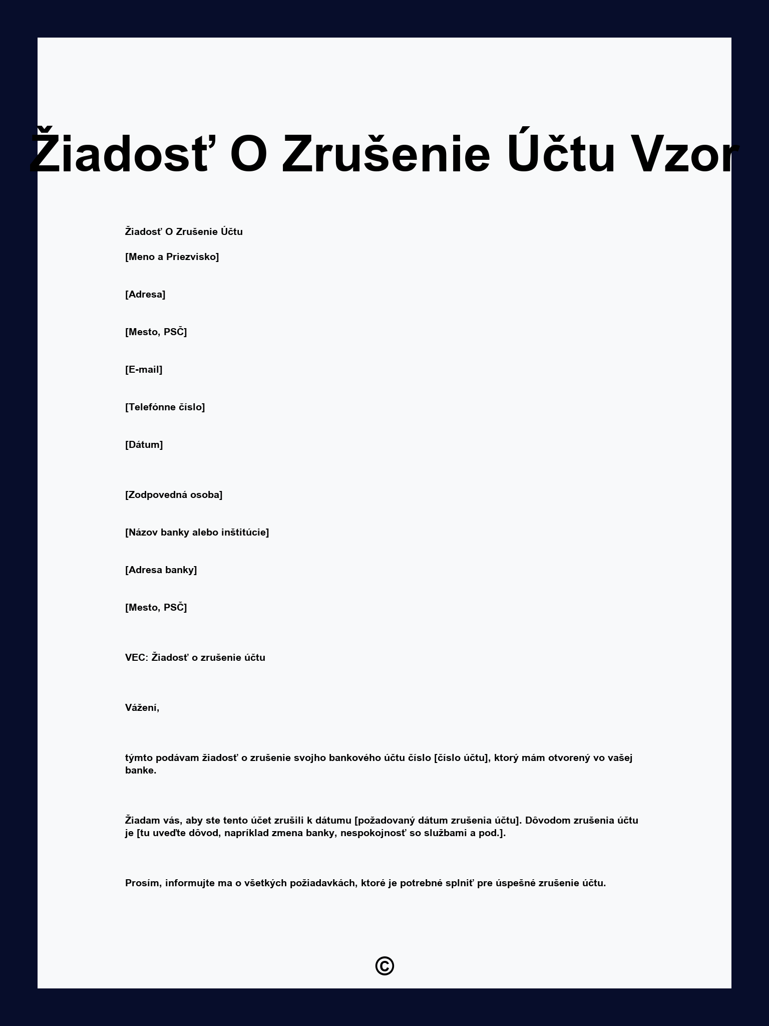 Žiadosť O Zrušenie Účtu Vzor