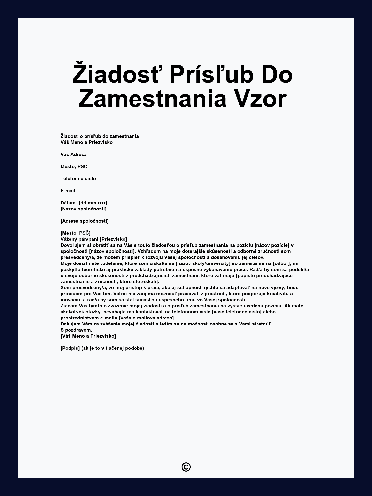 Žiadosť Prísľub Do Zamestnania Vzor