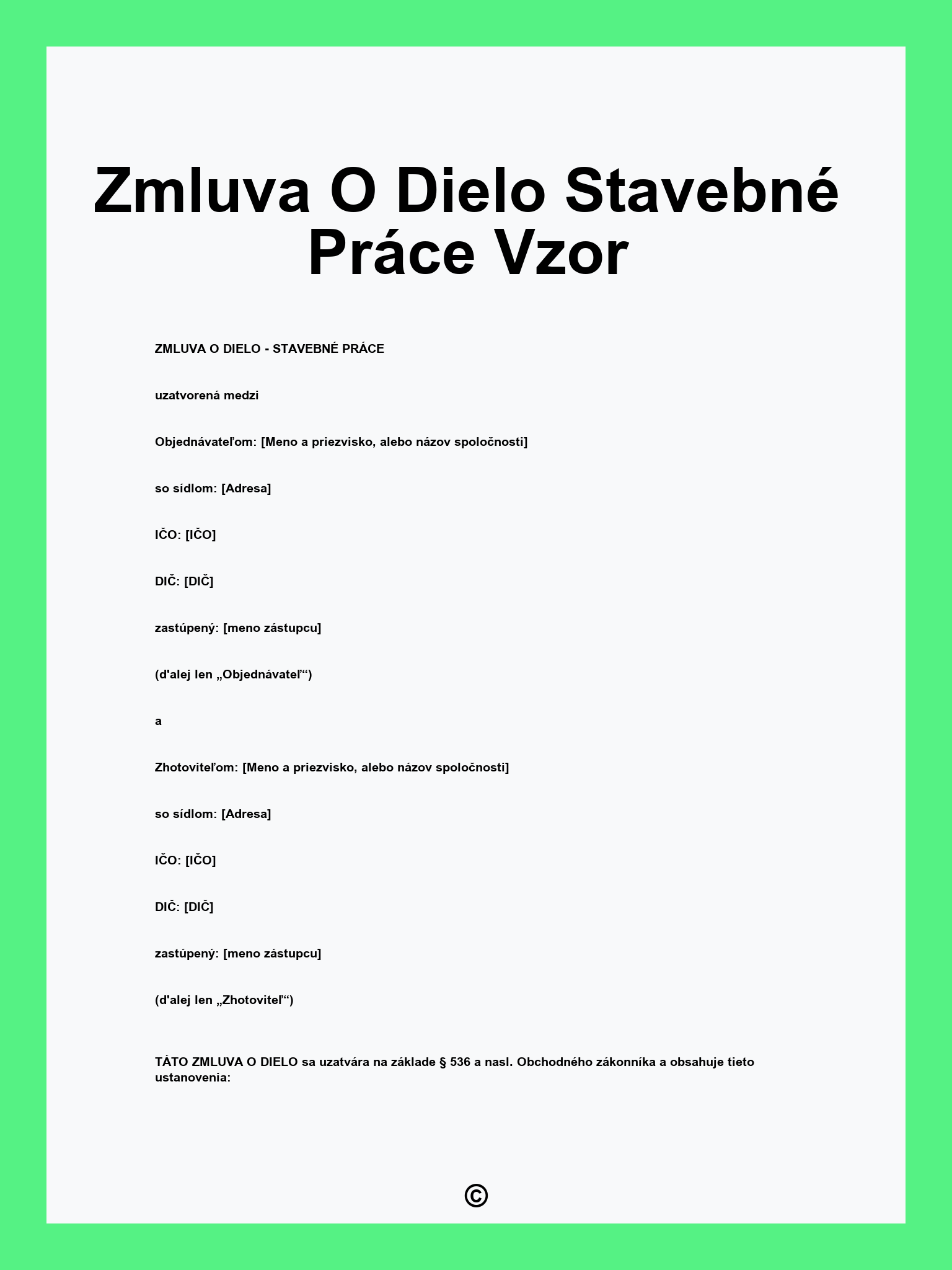 Zmluva O Dielo Stavebné Práce Vzor