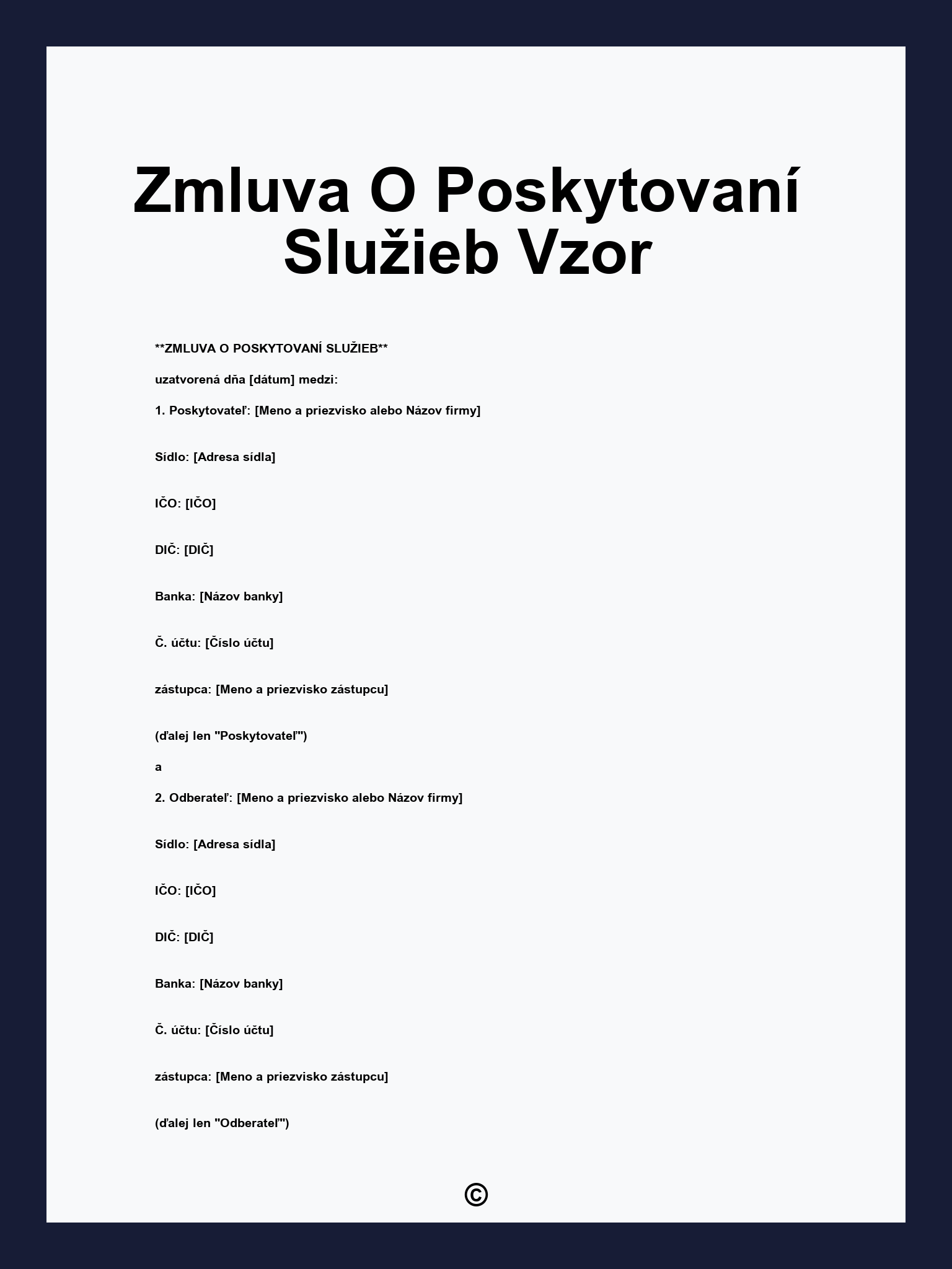 Zmluva O Poskytovaní Služieb Vzor