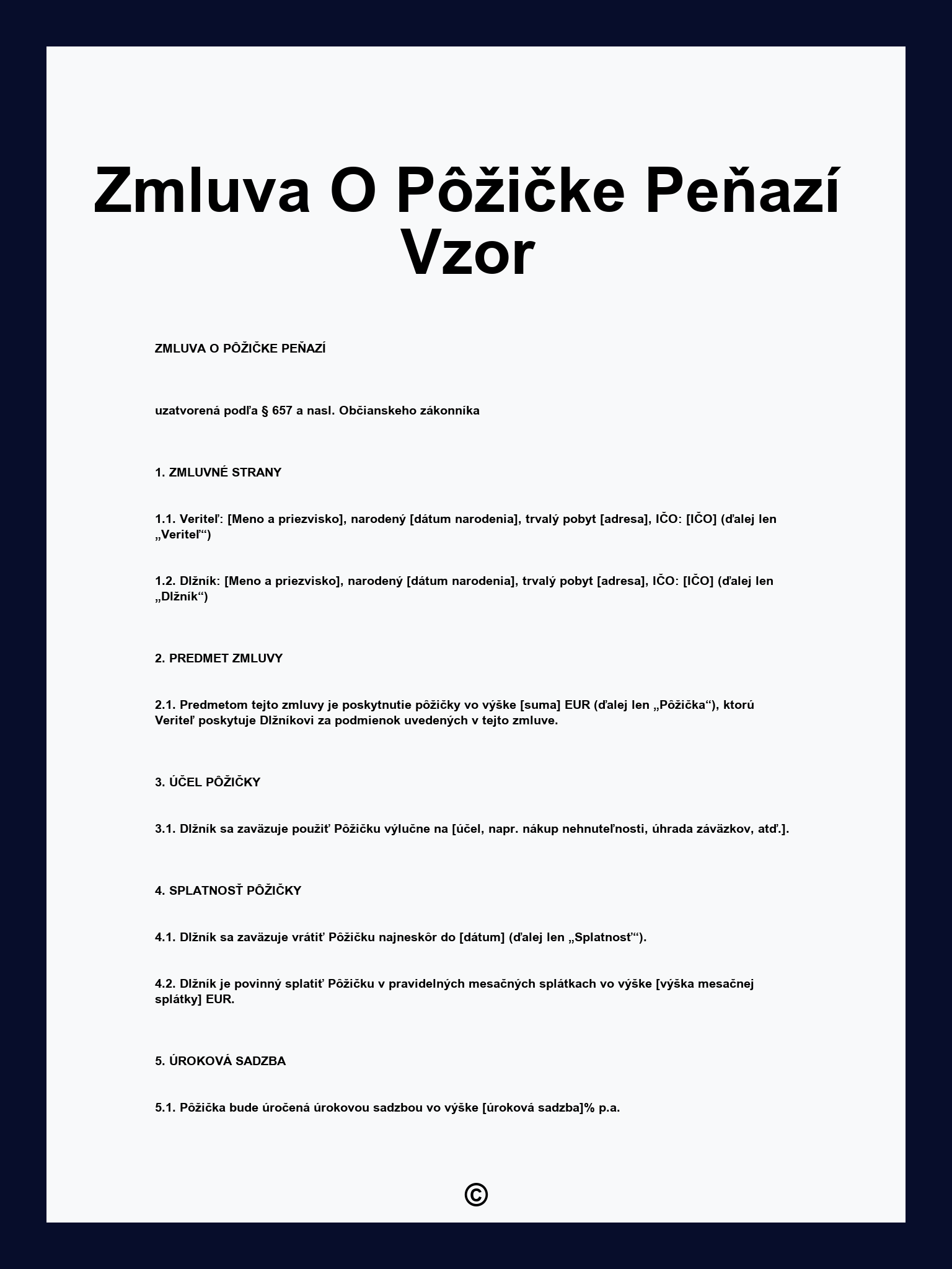 Zmluva O Pôžičke Peňazí Vzor