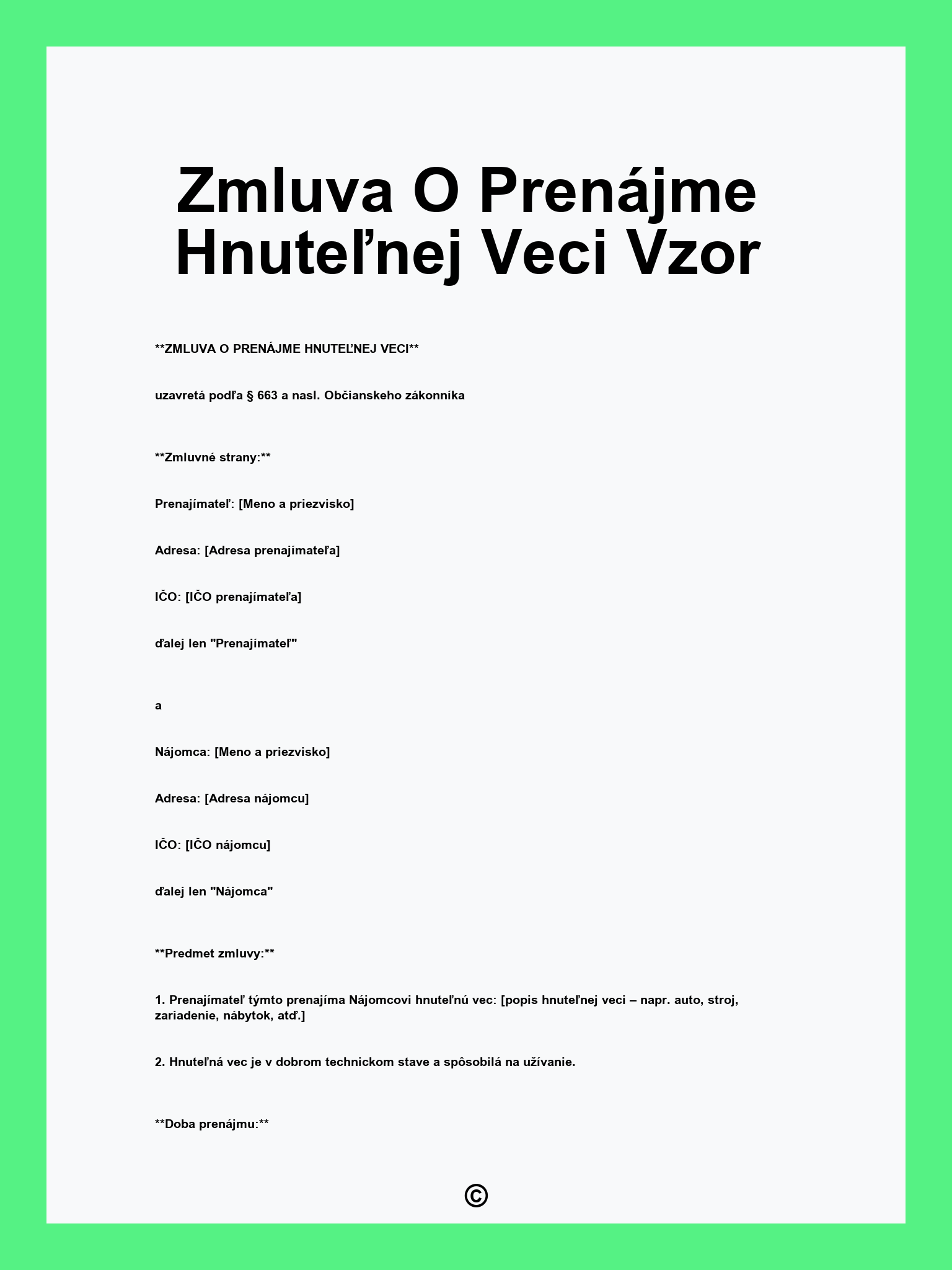 Zmluva O Prenájme Hnuteľnej Veci Vzor