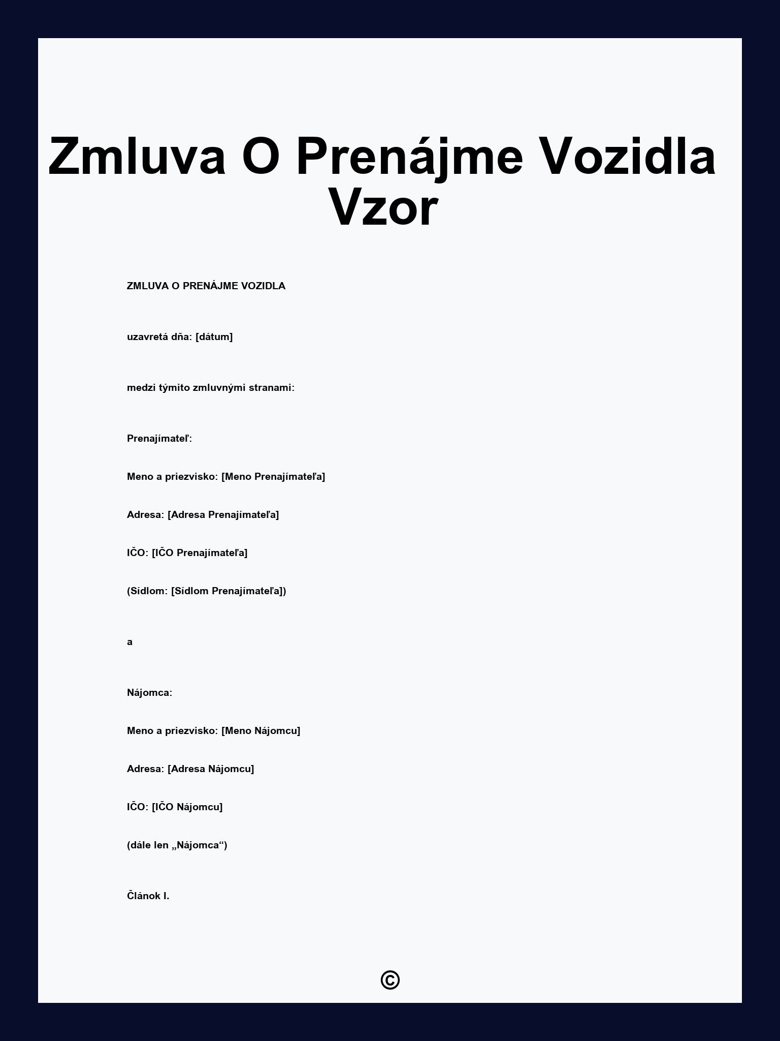 Zmluva O Prenájme Vozidla Vzor