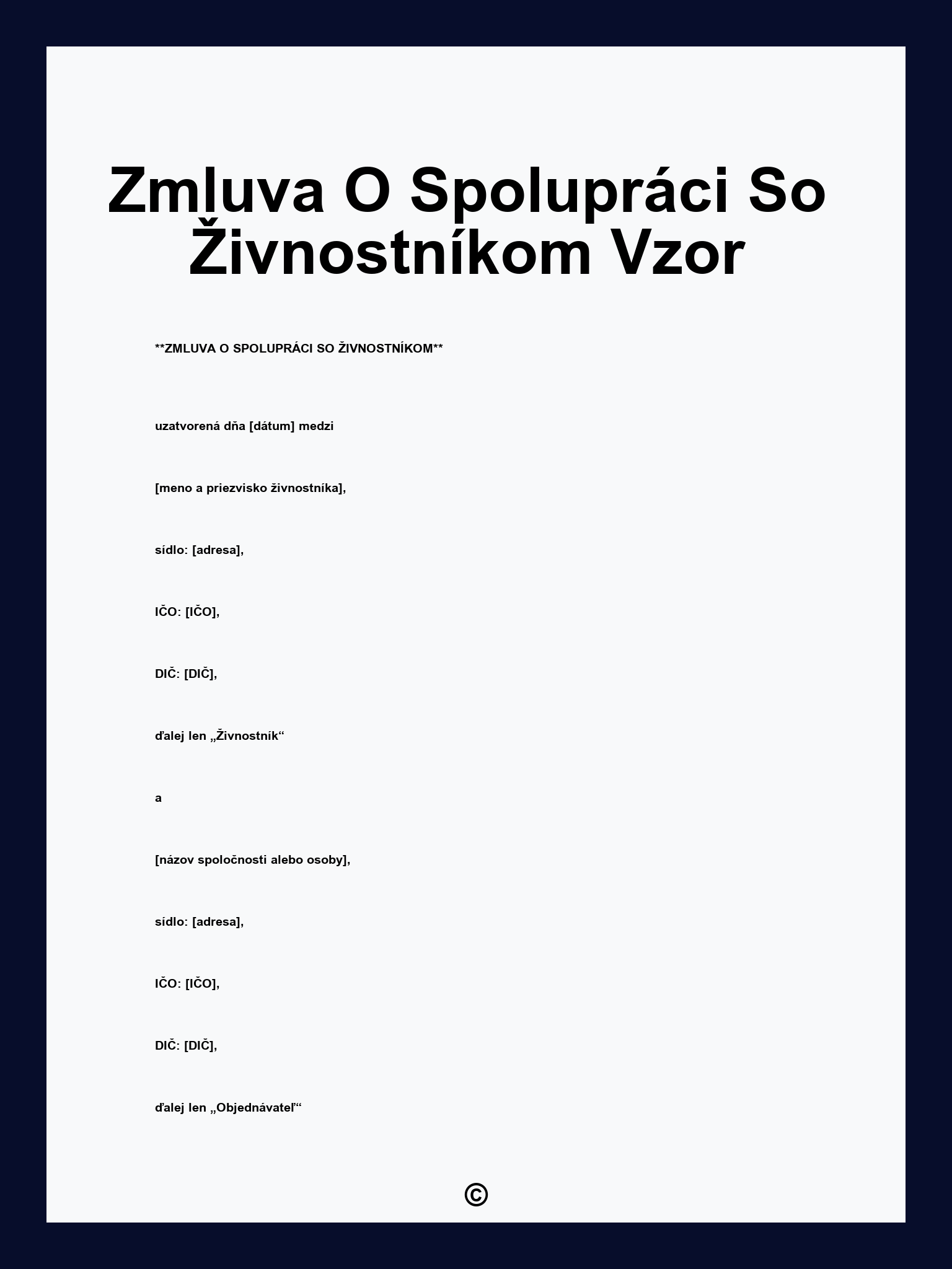Zmluva O Spolupráci So Živnostníkom Vzor