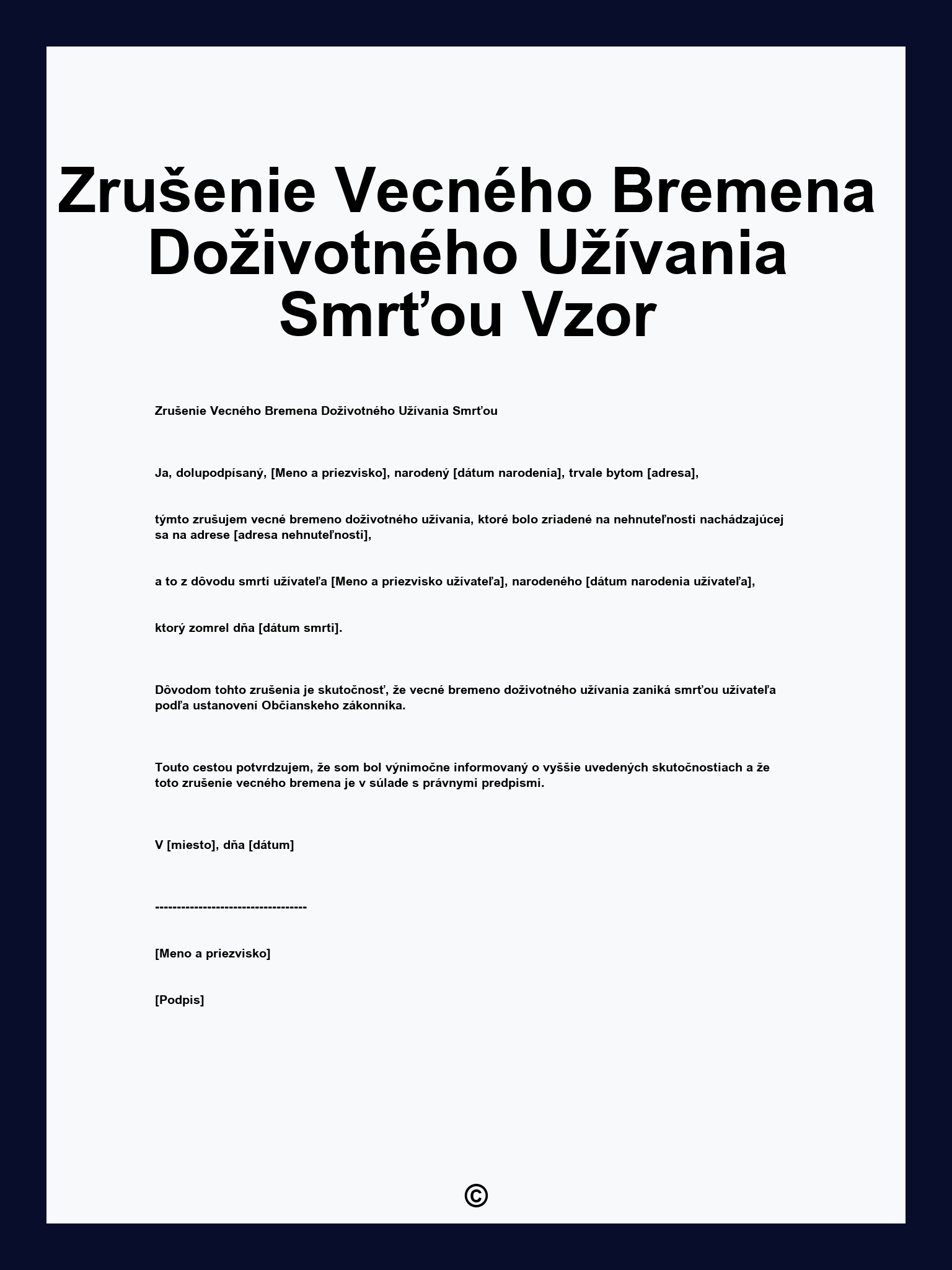 Zrušenie Vecného Bremena Doživotného Užívania Smrťou Vzor